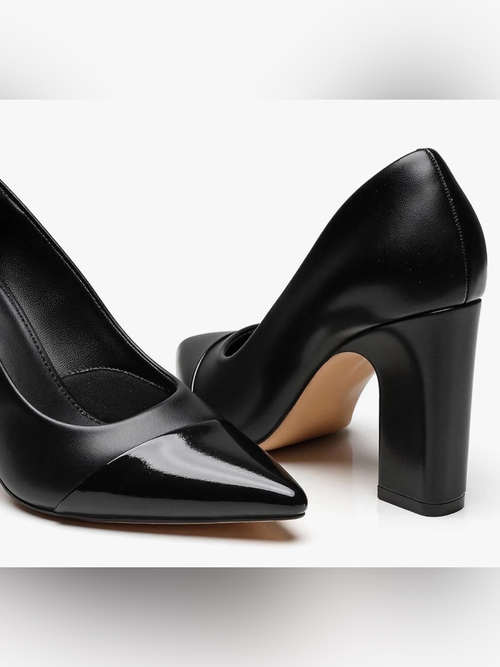 Trary Black Pointed Patent-Toe Block Heel Pumps Size 9.5